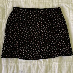 Garage black/pink floral mini skirt, A-line. Zipper, lined